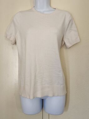 Nordstrom Cream Short-Sleeve Crewneck Knit Top